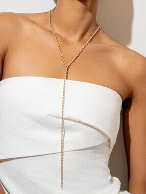 NWT Crystal Haze Mini Baguette Lariat Necklace 18k Gold Plated
